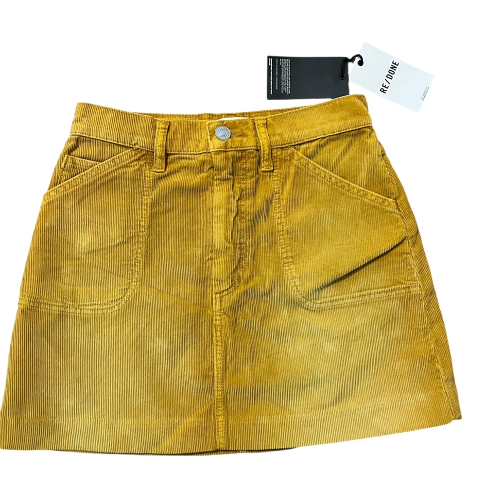Redone Re/Done New With Tags Gold Mustard Yellow Corduroy Mini Skirt Us 25